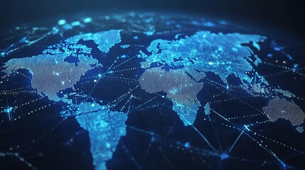 Poster - Digital World Map with Network Connections