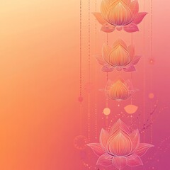 Fototapete - Minimalist Diwali patterned background lotus flower designs and traditional Indian motifs in a soft gradient of warm orange to pink Ample space is left for text creating a festive yet refined look