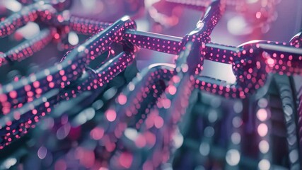 Poster - close-up of a blockchain chain with binary code, showcasing its security features, illustrate the se