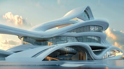 Poster - a futuristic school building design with a flowing, curved architecture, imaginary school building d