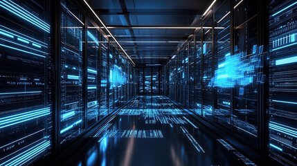 Poster - Futuristic Data Center with Blue LED Lights