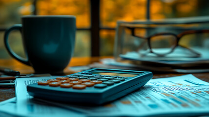 calculator and pen on the table