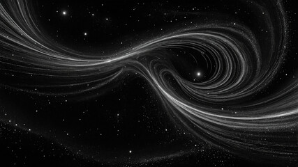 Cosmic swirl in deep space, abstract galaxy illustration in monochrome with swirling stars.