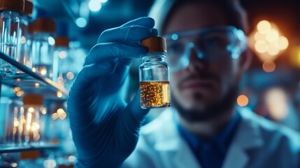 Aufkleber - A man in a lab coat holding a bottle of liquid