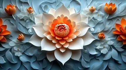 Poster - Stunning papercut Rangoli design using soft pastel colors with intricate symmetrical shapes capturing the essence of Diwali's festive decor on a clean flat background with soft shadow effects