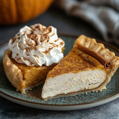 Wall Mural - A slice of pumpkin pie topped with whipped cream and cinnamon.