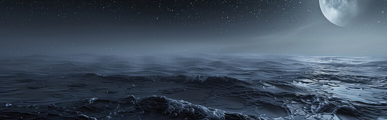 Poster - Serene Moonlit Ocean Under Starry Sky