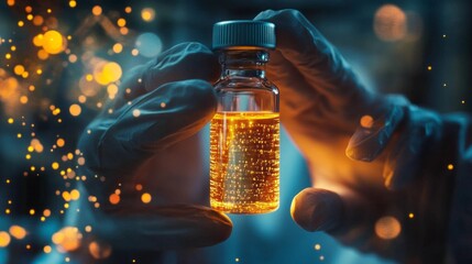 Poster - A person is holding a bottle of liquid in their hand