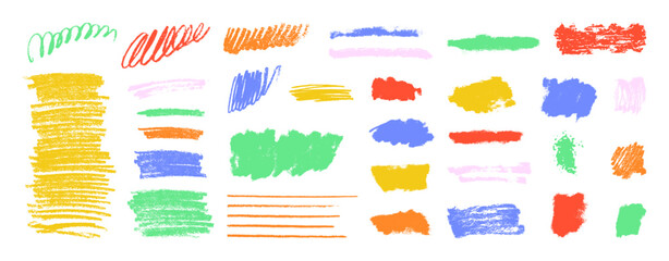 Wall Mural - colorful kids grungy vector brush stroke set. rough childish scribble collection. hand drawn grunge 