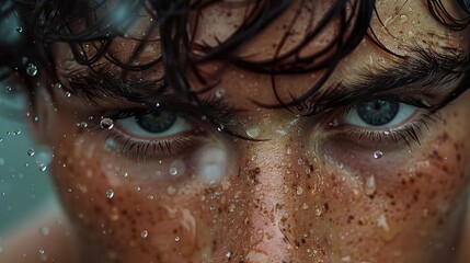 Close-up of a Person's Eye with Water Drops