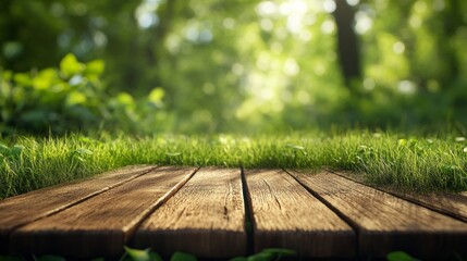 Aufkleber - A wooden table with a grassy area in front of it