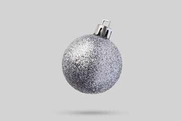 Wall Mural - Silver Christmas ball isolated on gray background