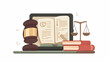 © charli - Law and justice concept featuring a gavel, judge's books, and scales on a laptop screen for legal advice  illustration  -