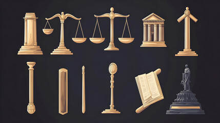 Law and court symbols  justice and legal matters in a  illustration  -