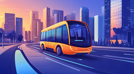 Unmanned public transport banner featuring a driverless bus concept illustration  -