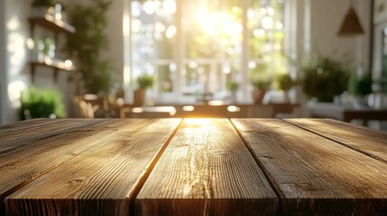 Poster - A wooden table with a view of a room