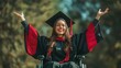 © Pachita - A young woman in a wheelchair attending a university graduation ceremony, cap and gown, celebrating her achievement