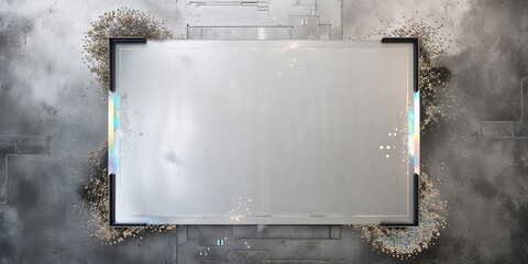 Modern abstract background with a blank metal frame, lights and particles for.