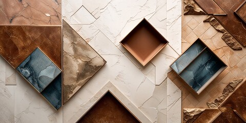 Sticker - Abstract geometric pattern with brown, white, and blue tiles.