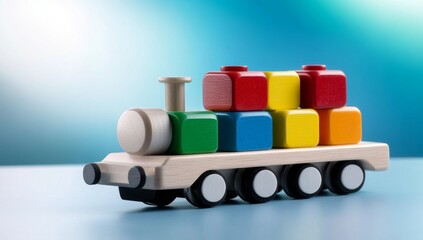 Wooden toy train with colorful blocks