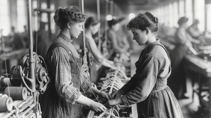 Wall Mural - Women Working in Historic Factory