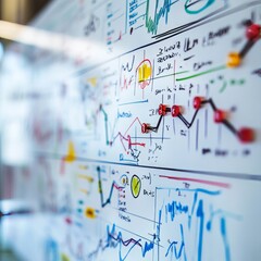 Poster - A whiteboard with hand-drawn charts, graphs and data points.