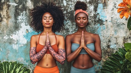 Aufkleber - Woman with a cast on her arm doing gentle stretching exercises with a yoga instructor Stock Photo with side copy space