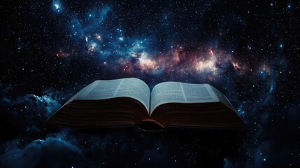 Wall Mural - an opened book in dark outer space