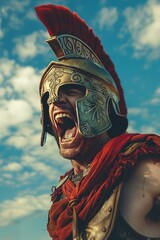 Canvas Print - A Portrait of screaming angry ancient Spartan warrior