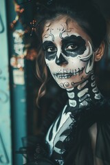 Wall Mural - A Portrait of young woman in Halloween death costume