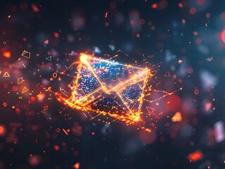 Aufkleber - futuristic holographic email icon hovering in mid air with swirling data packets