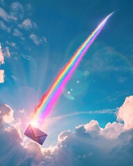 Aufkleber - digital email icon shooting across colorful futuristic sky with rainbow trails symbolizing inclusivi