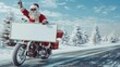 © liliyabatyrova - A santa riding a motorcycle with a white sign in his hand