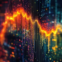 Poster - Abstract digital data visualization with a glowing orange line representing a downward trend.