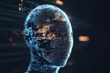 Poster - A detailed digital head composed of a network of illuminated nodes, presenting a modern abstract style that suggests intelligence and futuristic technology.