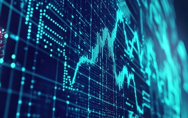 Poster - Digital stock market visualizations show fluctuating trends and data points in a futuristic financial analysis environment