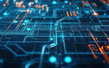 Poster - Abstract depiction of a digital circuit with glowing lines and dots, conveying technology and innovation in a futuristic design