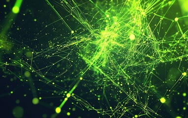 Poster - Abstract green light pattern representing connections and energy in a digital landscape at night