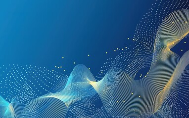 Poster - Abstract wave patterns in blue background showcasing flowing lines and illuminated dots in a digital art design