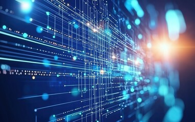 Poster - Abstract digital network background with glowing lines and dots showcasing modern technology at night