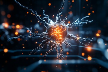 Poster - A striking visual of a neuron firing, electrical impulses surging with energy through a vibrant network, symbolizing brain function and neurological activity.