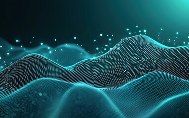 Fototapete - Abstract representation of digital waves and particles illuminated in blue tones at night