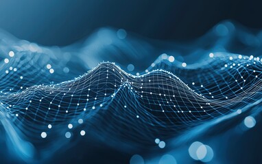 Fototapete - Visual representation of data waves in a digital landscape at night showcasing flowing patterns of light and connectivity