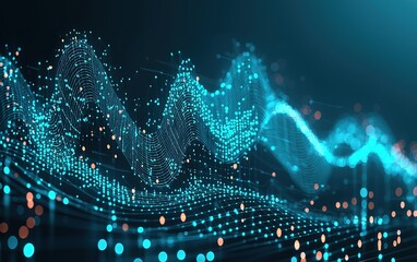 Poster - Abstract representation of sound waves with blue and orange lights in a digital environment at night
