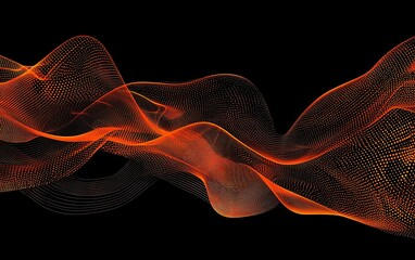 Poster - Dynamic orange wave patterns create a mesmerizing flow against a black background, showcasing modern digital art techniques