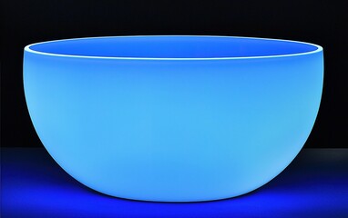 Poster - Glowing blue bowl illuminated against a dark background creates a striking visual effect in a modern art display