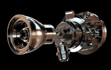 Poster - Detailed view of a polished turbocharger component showcasing its intricate design and engineering