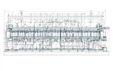 Poster - Detailed engineering blueprint of a large industrial machine showcasing intricate design elements and specifications