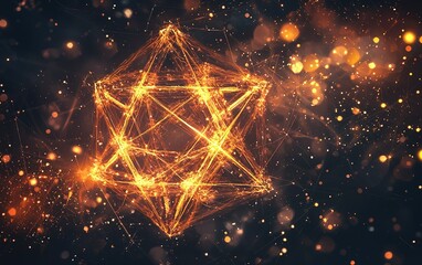 Aufkleber - A glowing geometric star shape illuminates a dark background with vibrant sparks and lights during a digital art creation