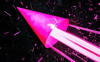 Poster - Vivid pink cone emitting bright beams of light in an abstract cosmic setting, creating an energetic and dynamic visual effect